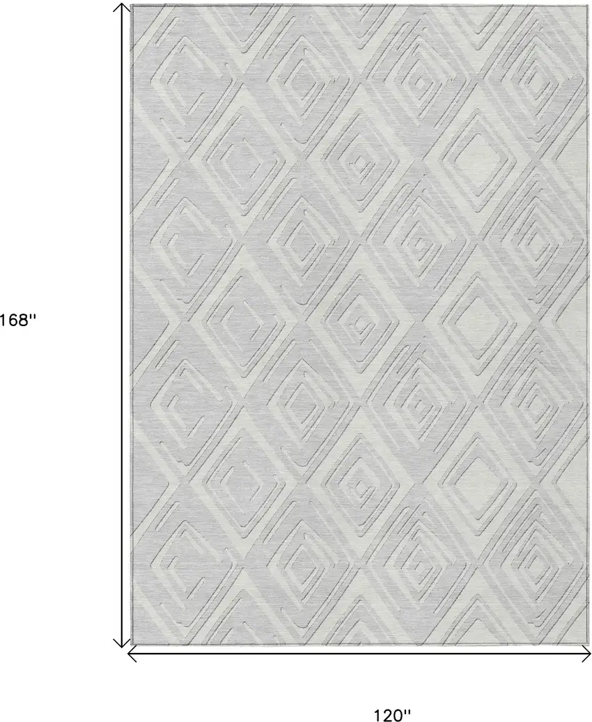 Silver And Ivory Geometric Washable Indoor Outdoor Area Rug Photo 3