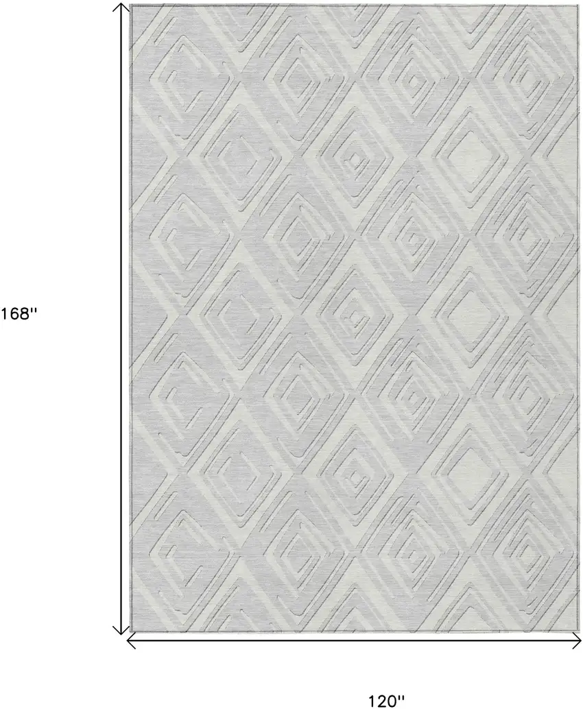 Silver And Ivory Geometric Washable Indoor Outdoor Area Rug Photo 3