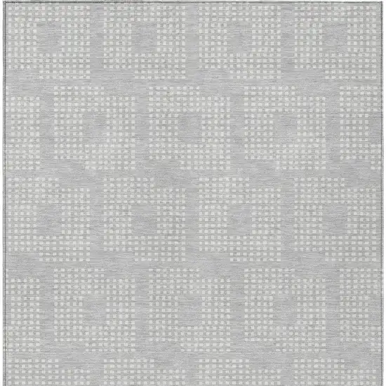 Silver And Ivory Geometric Washable Indoor Outdoor Area Rug Photo 6