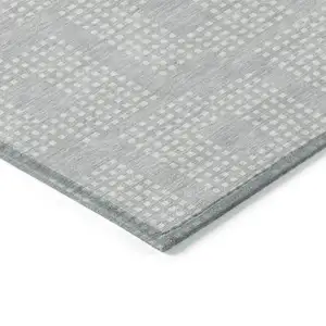 Photo of Silver And Ivory Geometric Washable Indoor Outdoor Area Rug