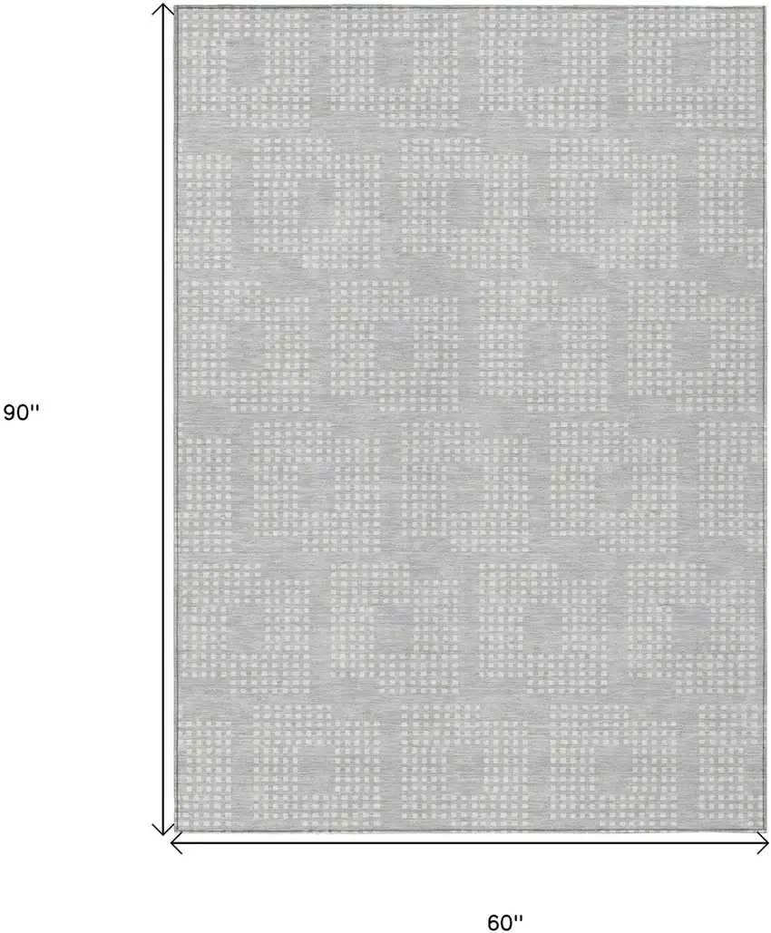 Silver And Ivory Geometric Washable Indoor Outdoor Area Rug Photo 3