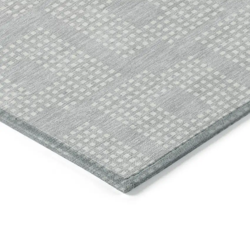 Silver And Ivory Geometric Washable Indoor Outdoor Area Rug Photo 5