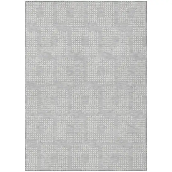 Silver And Ivory Geometric Washable Indoor Outdoor Area Rug Photo 2