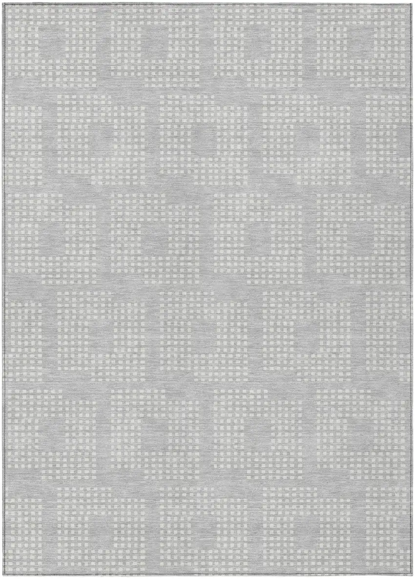 Silver And Ivory Geometric Washable Indoor Outdoor Area Rug Photo 2