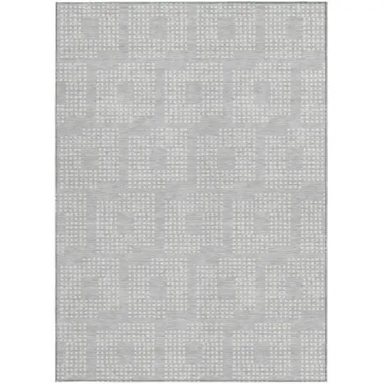 Silver And Ivory Geometric Washable Indoor Outdoor Area Rug Photo 7