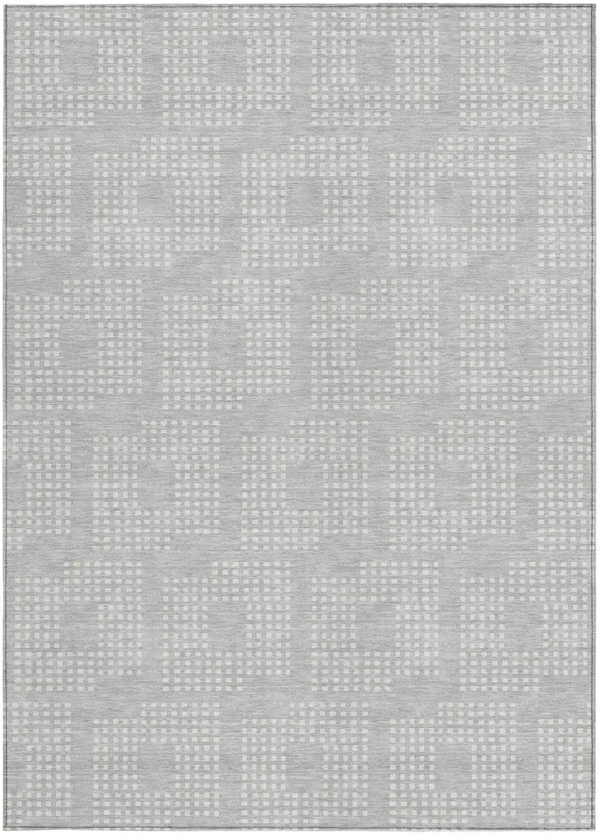 Silver And Ivory Geometric Washable Indoor Outdoor Area Rug Photo 7