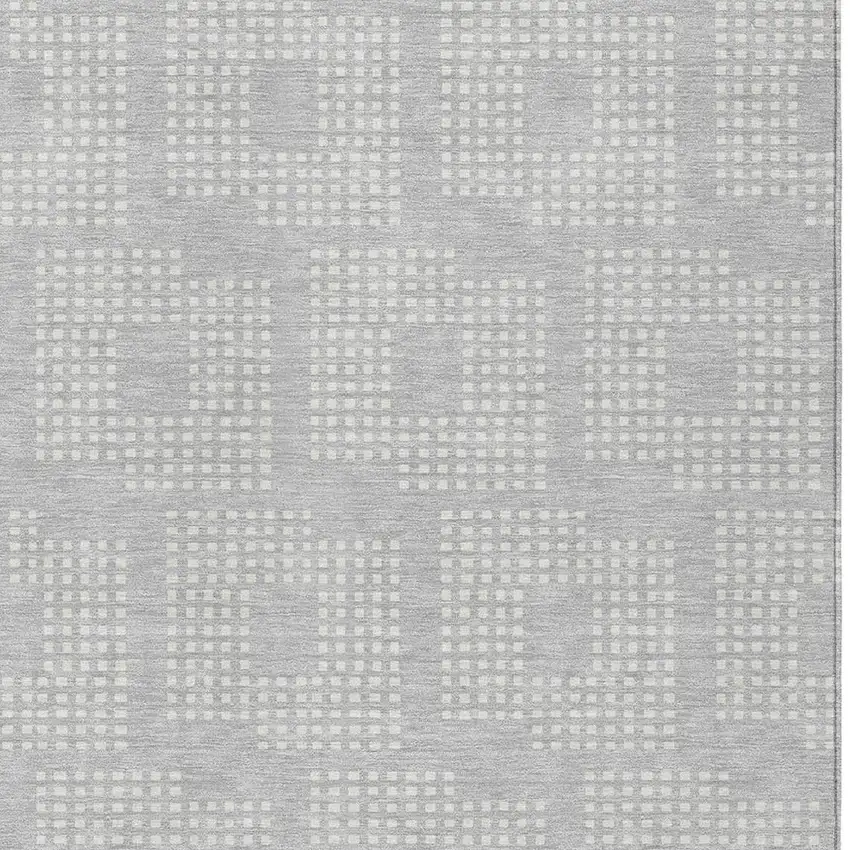 Silver And Ivory Geometric Washable Indoor Outdoor Area Rug Photo 6