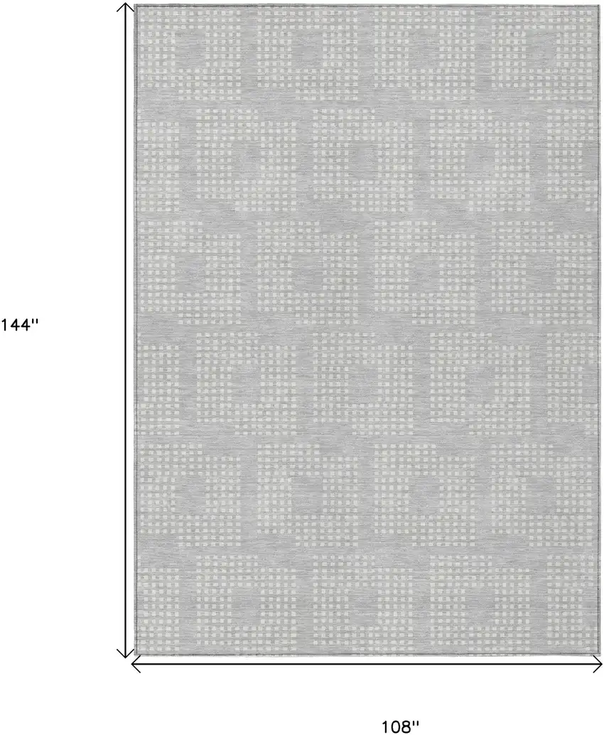 Silver And Ivory Geometric Washable Indoor Outdoor Area Rug Photo 3
