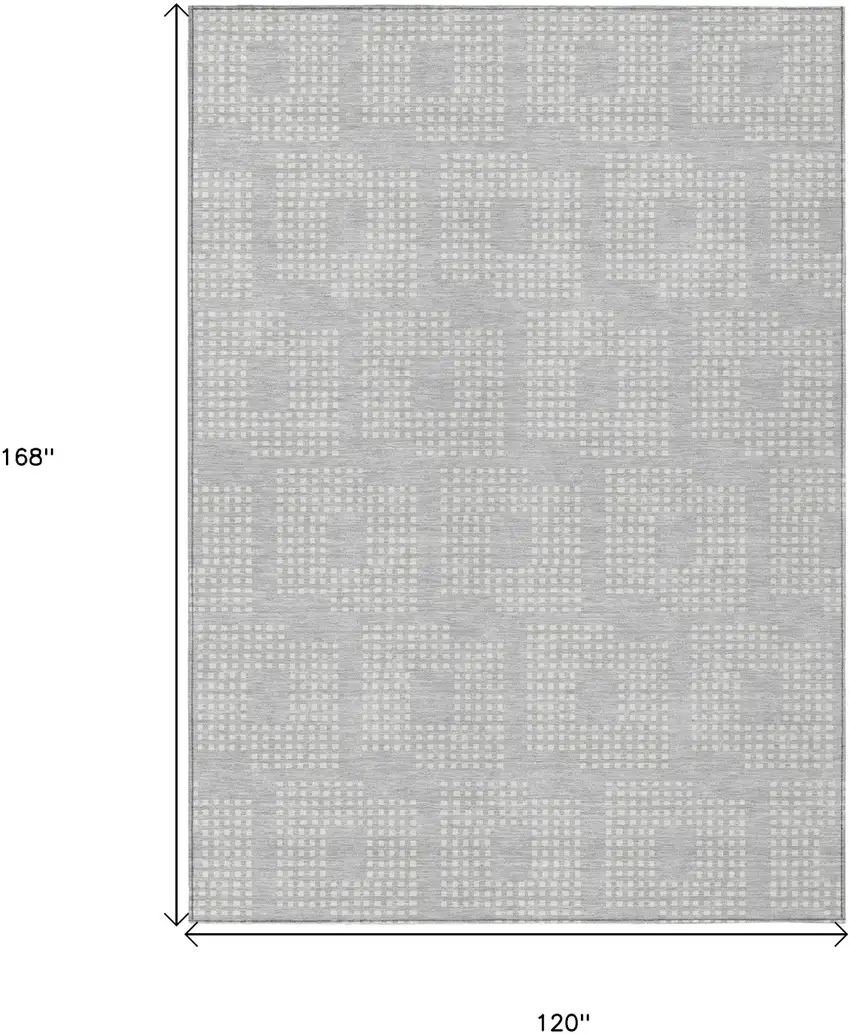Silver And Ivory Geometric Washable Indoor Outdoor Area Rug Photo 3