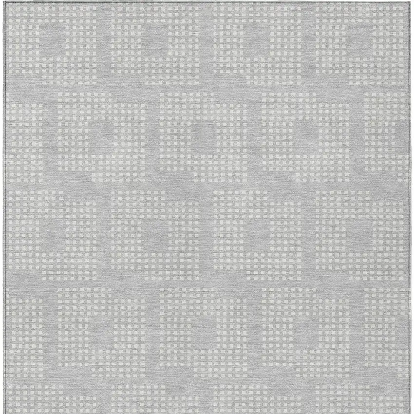 Silver And Ivory Geometric Washable Indoor Outdoor Area Rug Photo 7