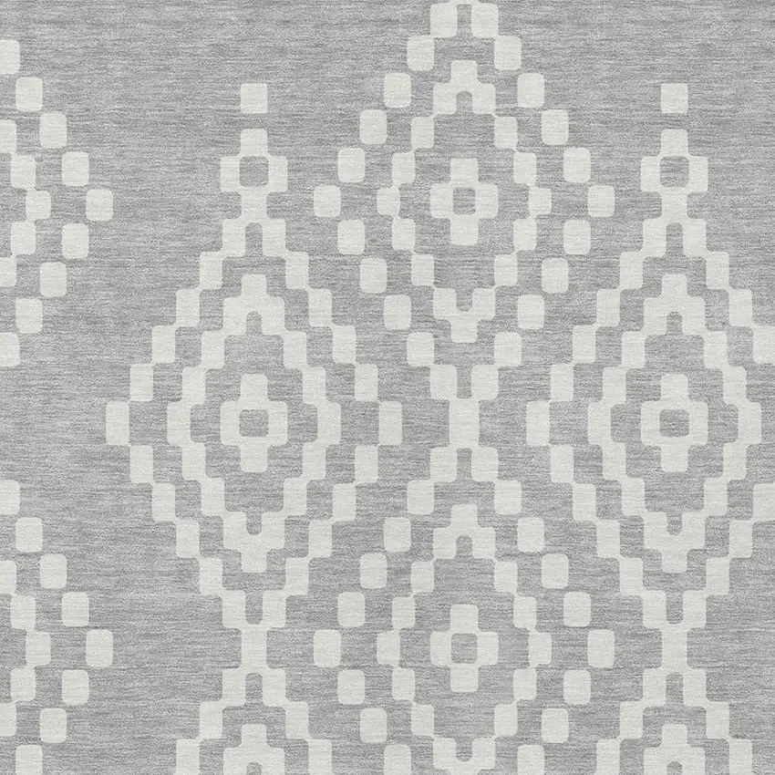 Silver And Ivory Geometric Washable Indoor Outdoor Area Rug Photo 6