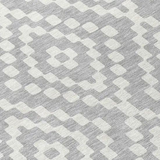 Silver And Ivory Geometric Washable Indoor Outdoor Area Rug Photo 8