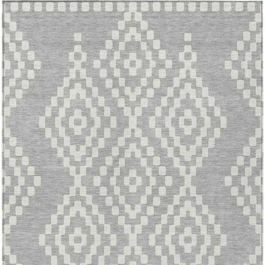 Silver And Ivory Geometric Washable Indoor Outdoor Area Rug Photo 7
