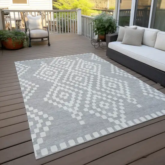 Silver And Ivory Geometric Washable Indoor Outdoor Area Rug Photo 8