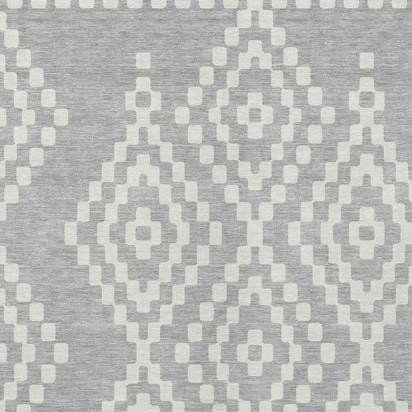Silver And Ivory Geometric Washable Indoor Outdoor Area Rug Photo 6