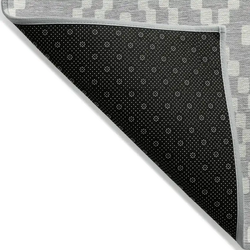 Silver And Ivory Geometric Washable Indoor Outdoor Area Rug Photo 4