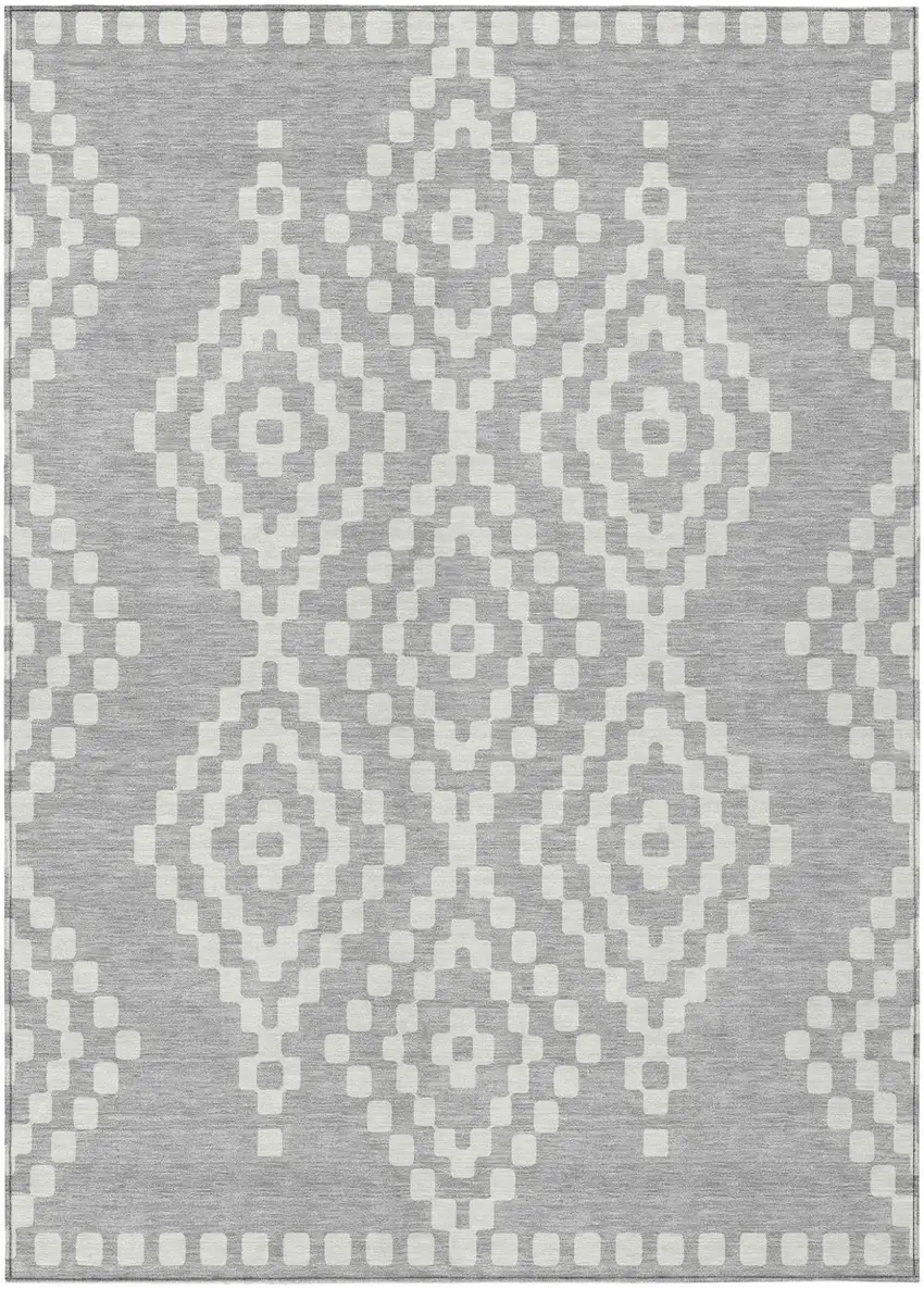 Silver And Ivory Geometric Washable Indoor Outdoor Area Rug Photo 2