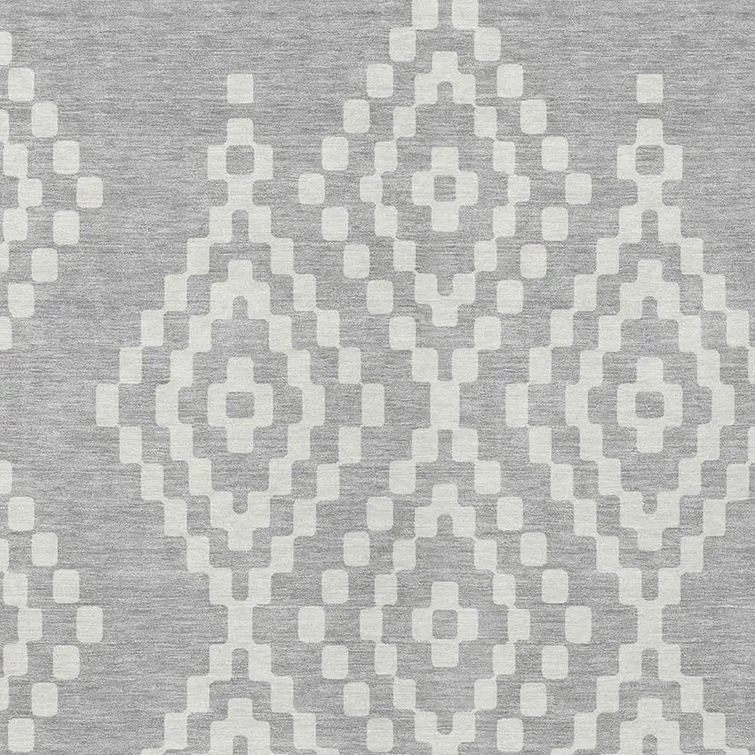 Silver And Ivory Geometric Washable Indoor Outdoor Area Rug Photo 6