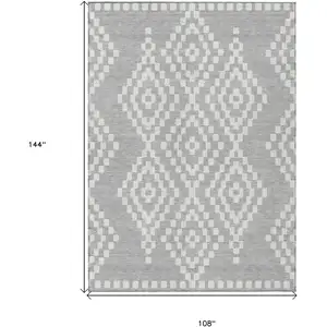 Photo of Silver And Ivory Geometric Washable Indoor Outdoor Area Rug