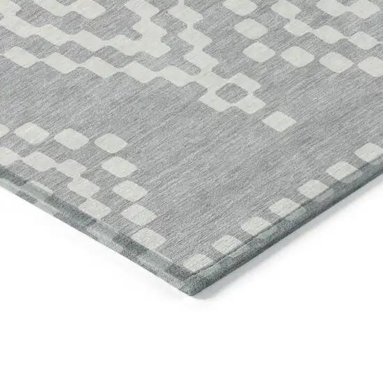 Silver And Ivory Geometric Washable Indoor Outdoor Area Rug Photo 5