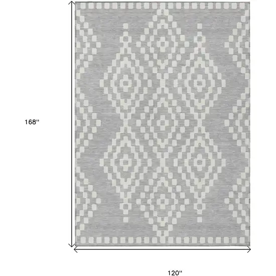 Silver And Ivory Geometric Washable Indoor Outdoor Area Rug Photo 3