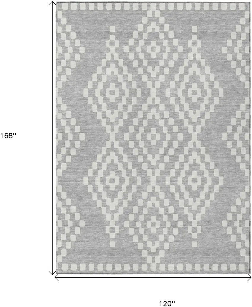 Silver And Ivory Geometric Washable Indoor Outdoor Area Rug Photo 3