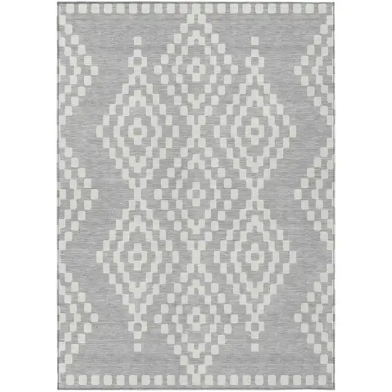 Silver And Ivory Geometric Washable Indoor Outdoor Area Rug Photo 2