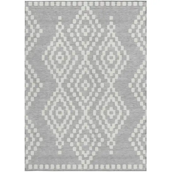 Silver And Ivory Geometric Washable Indoor Outdoor Area Rug Photo 7