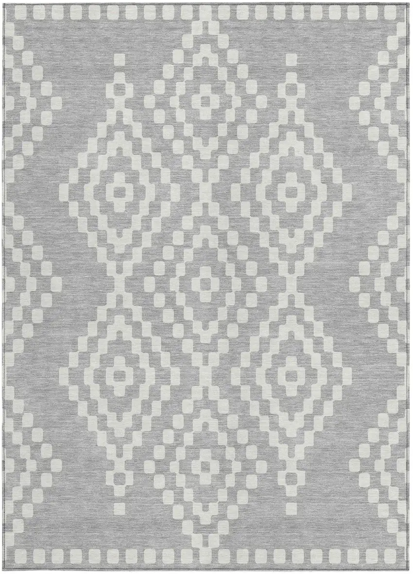 Silver And Ivory Geometric Washable Indoor Outdoor Area Rug Photo 7