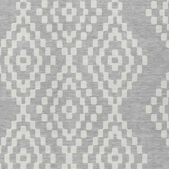 Silver And Ivory Geometric Washable Indoor Outdoor Area Rug Photo 6