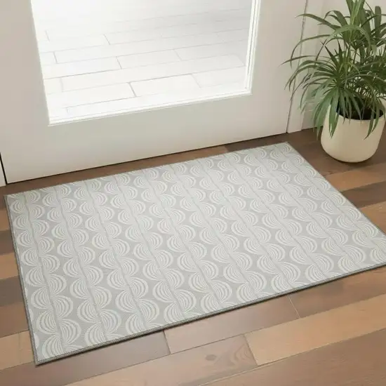 Silver And Ivory Ogee Washable Area Rug With UV Protection Photo 2