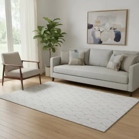 Silver And Ivory Ogee Washable Area Rug With UV Protection Photo 2