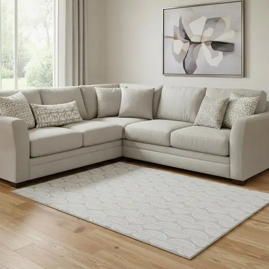 Silver And Ivory Ogee Washable Area Rug With UV Protection Photo 2