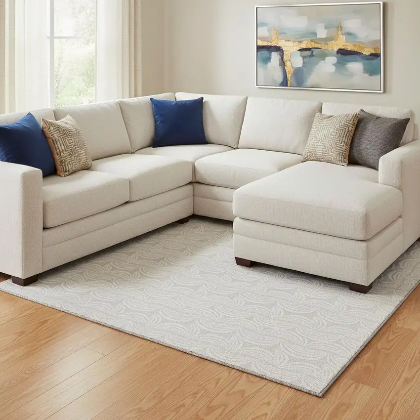 Silver And Ivory Ogee Washable Area Rug With UV Protection Photo 2