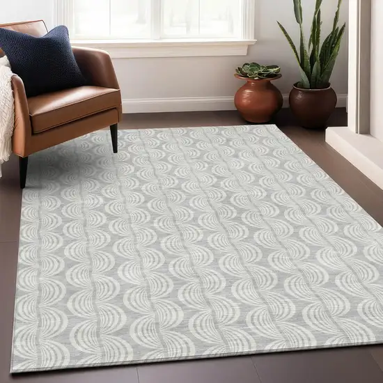 Silver And Ivory Ogee Washable Indoor Outdoor Area Rug Photo 7