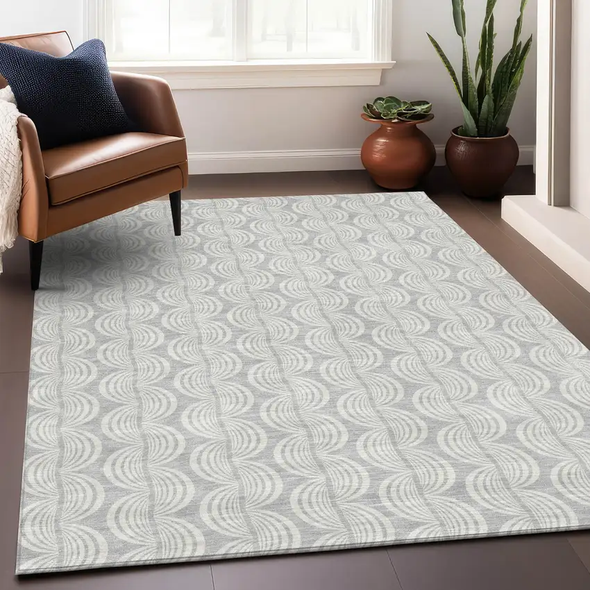 Silver And Ivory Ogee Washable Indoor Outdoor Area Rug Photo 7