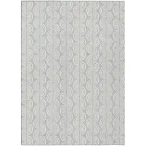Photo of Silver And Ivory Ogee Washable Indoor Outdoor Area Rug