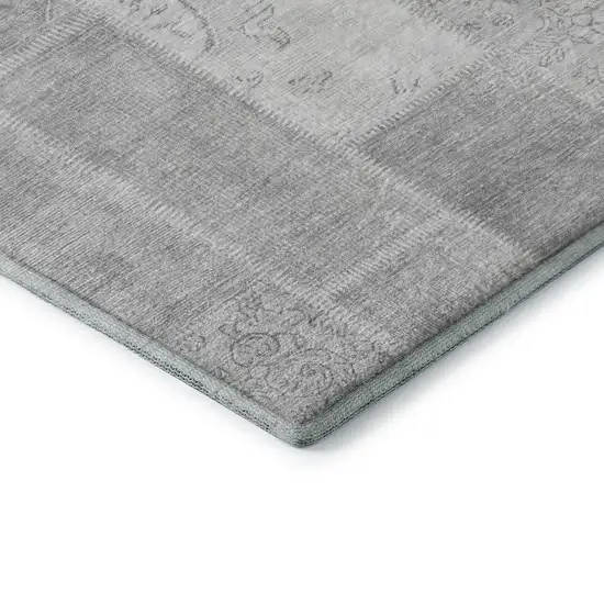 Silver And Ivory Patchwork Washable Area Rug With UV Protection Photo 7