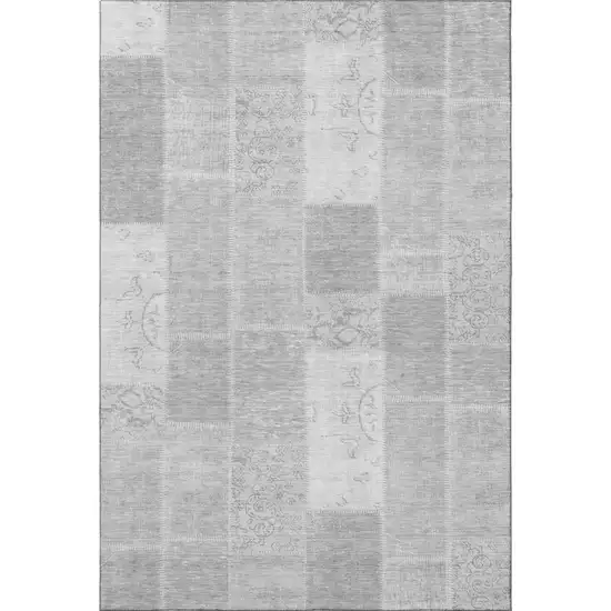 Silver And Ivory Patchwork Washable Area Rug With UV Protection Photo 3