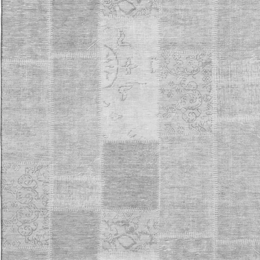 Silver And Ivory Patchwork Washable Area Rug With UV Protection Photo 3