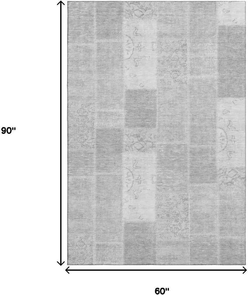 Silver And Ivory Patchwork Washable Area Rug With UV Protection Photo 3