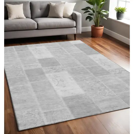 Silver And Ivory Patchwork Washable Area Rug With UV Protection Photo 2