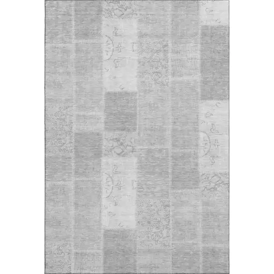 Silver And Ivory Patchwork Washable Area Rug With UV Protection Photo 1