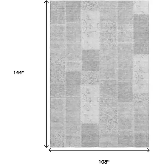 Silver And Ivory Patchwork Washable Area Rug With UV Protection Photo 3