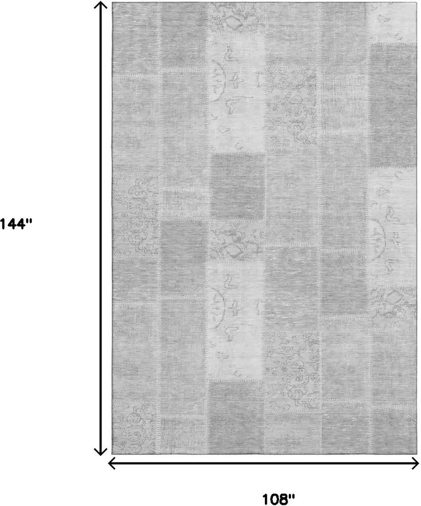 Silver And Ivory Patchwork Washable Area Rug With UV Protection Photo 3