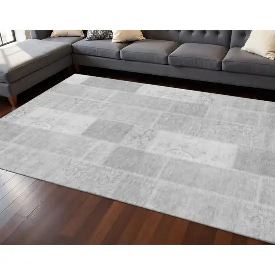 Silver And Ivory Patchwork Washable Area Rug With UV Protection Photo 2