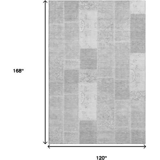 Silver And Ivory Patchwork Washable Area Rug With UV Protection Photo 3