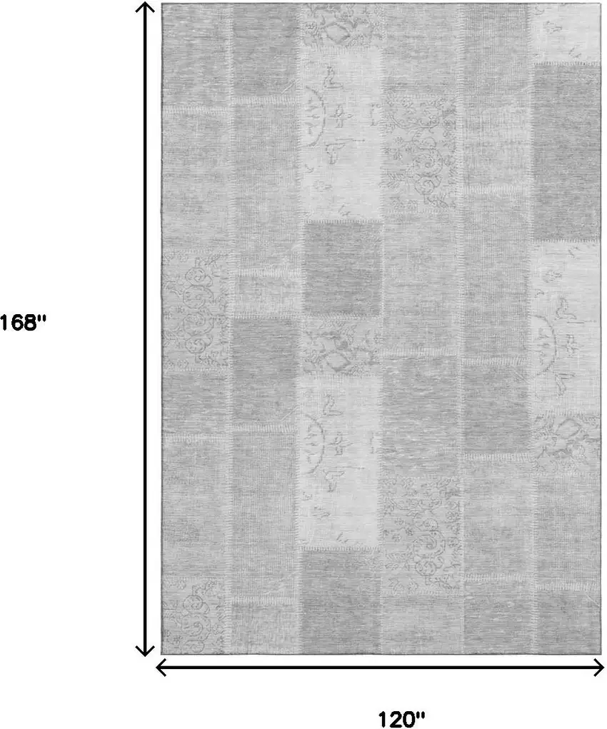 Silver And Ivory Patchwork Washable Area Rug With UV Protection Photo 3