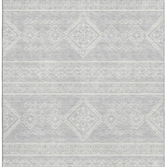 Silver And Ivory Southwestern Washable Area Rug With UV Protection Photo 4