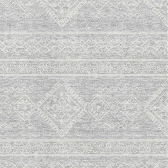 Silver And Ivory Southwestern Washable Area Rug With UV Protection Photo 3